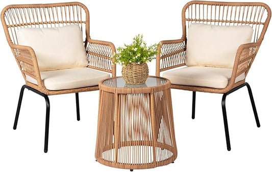 3 Piece Outdoor Wicker Furniture Bistro Set